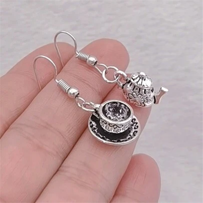 Nuevos Pendientes De Taza De Té De Color Plateado Vintage, Colgante De Tetera, Pendientes Colgantes, Joyería De Tetera, Regalos De Fiesta