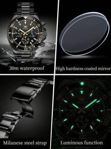 OLEVS. OLEVS Mens Watches Chronograph Luxury Dress Moon Phase Quartz Stainless Steel Waterproof Luminous Business Calendar Wrist Watch - 黑色 - 查看 6