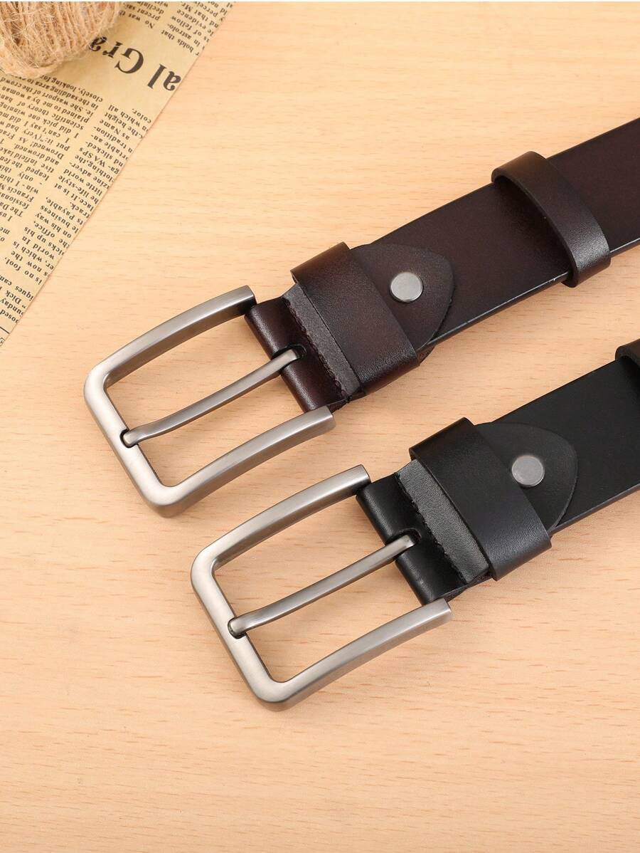 Men's Genuine Leather Belt With Pin Buckle For Decoration Casual - Black - View 1