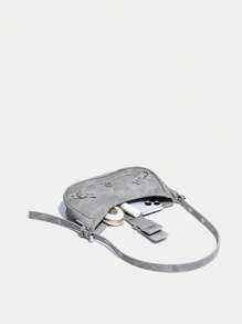 Y2K, Steampunk, Funky, Gothic Style, Spooky Style1pc Grey Handbag With Rivets Decoration, Shoulder Strap And Adjustable Buckle, Suitable For Daily Use With Punk StyleHobo Bag, Perfect For Music Festival - Grey - View 5