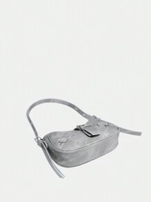 Y2K, Steampunk, Funky, Gothic Style, Spooky Style1pc Grey Handbag With Rivets Decoration, Shoulder Strap And Adjustable Buckle, Suitable For Daily Use With Punk StyleHobo Bag, Perfect For Music Festival - Grey - View 4