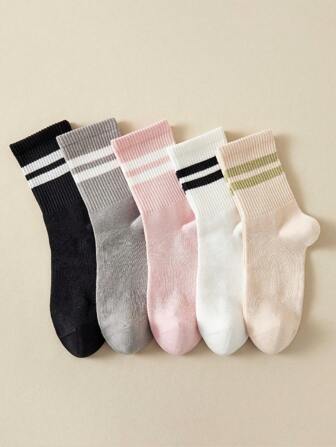 5pairs Colorful Striped Sailor Socks Suitable For Halloween, Fall