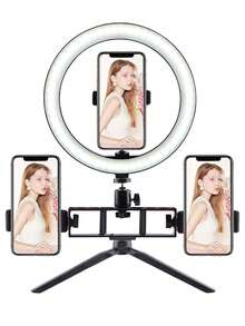 LED Ring Light For Smartphone – 10-Inch Stand For Self-Portrait And Makeup – Compatible With 3 Cell Phones - Black - View 2