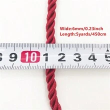 1入組5碼6mm 3股絞繩聚丙烯繩，用於家居裝飾配件DIY手工家居紡織裝飾 - 金色 - 查看 3