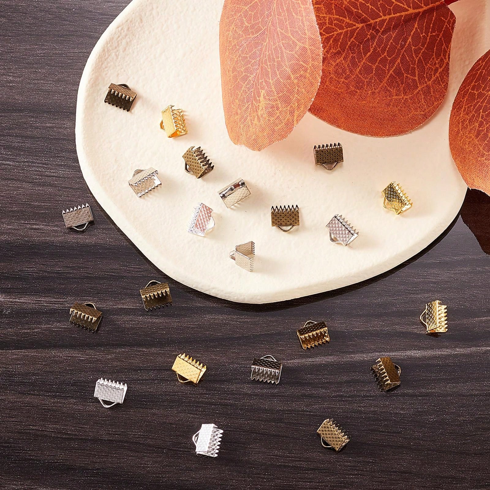 160Pcs 4 Colors Ribbon Crimp Clamp Ends 8mm Iron Ribbon Ends Bracelet Bookmark Pinch Clamp Cord