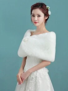 1pc Wedding Shawl For Women, Bridal Dressing Accessory, Ivory White - Beige - View 2