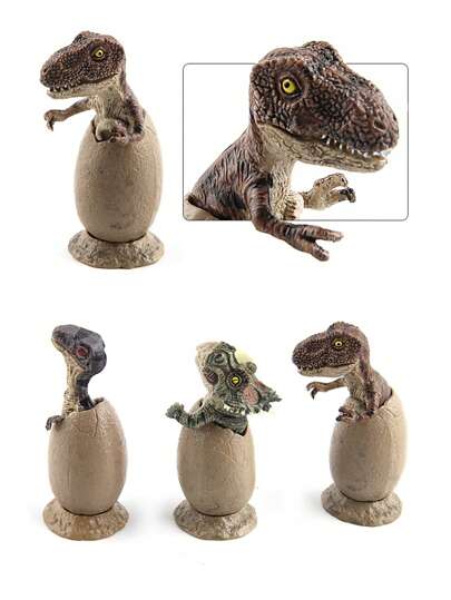 6st/set Realistiska Jurassic Dinosaur Halvkläckta äggmodeller med bas, 3st Actionfigurer Set för barn 3+ Födelsedagspresent, Desktop Ornament, Scen Sandbox Spelrumsdekoration, Jurassic, Dinosaurie, Halvfödelsedagsdekoration