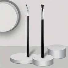 2 支超細眼線刷,眉刷超細 Eyeliber 刷,勾勒眉毛,眼瞼眼線,適合遮瑕眉毛眼線化妝 - 黑色 - 查看 1