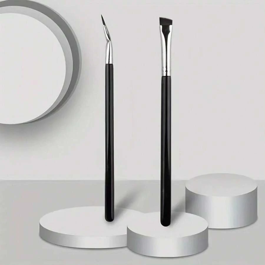 2 支超細眼線刷,眉刷超細 Eyeliber 刷,勾勒眉毛,眼瞼眼線,適合遮瑕眉毛眼線化妝 - 黑色 - 查看 1