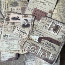 50pcs Retro Light Weight Paper, Handwriting & Aged Series Material Paper, Asymmetric Edge, Minimalist & Vintage Newsprint Series For Scrapbooking, Message Pad, Base Paper, Background Paper Back To School - Multicolor - View 4