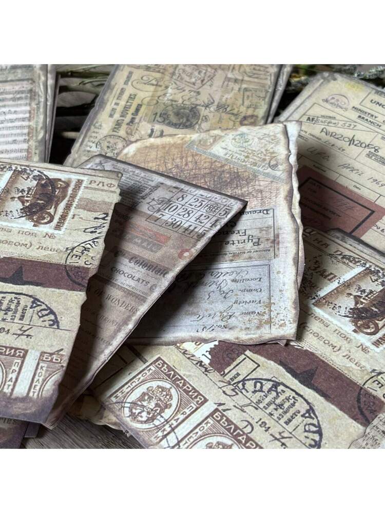 50pcs Retro Light Weight Paper, Handwriting & Aged Series Material Paper, Asymmetric Edge, Minimalist & Vintage Newsprint Series For Scrapbooking, Message Pad, Base Paper, Background Paper Back To School