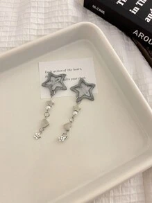 2个/对星形流苏发夹，带链条和侧边发夹，街头Y2K风格爪夹，发爪，发卡，学习用品，发饰 - 銀色 - 查看 7