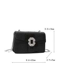 2023新款黑色鱷魚紋斜挎包腋下包小方包 - 黑色 - 查看 5