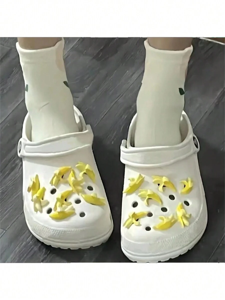 New Creative Diy Resin Banana Shoe Flower Decoration Set For Beach Shoes And Purses, Detachable Accessory, 15pcs/set - Multicolor - View 1