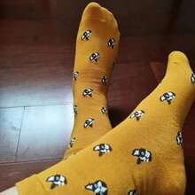 可愛小狗法國鬥牛犬女式船員襪新奇狗人襪子原宿卡通狗狗禮物送給愛狗人士 - 駝色 - 查看 3