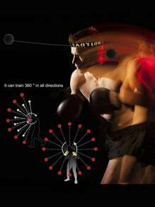 1 件頭戴式拳擊速度訓練球、拳擊訓練反應球、武術拳擊反射球、健身格鬥訓練器材 - 黑色 - 查看 3