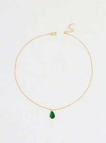 A4445 1pc Exquisite Vintage Green Pendant Necklace, Women's Minimalist Jewelry Gift - Yellow Gold - View 4