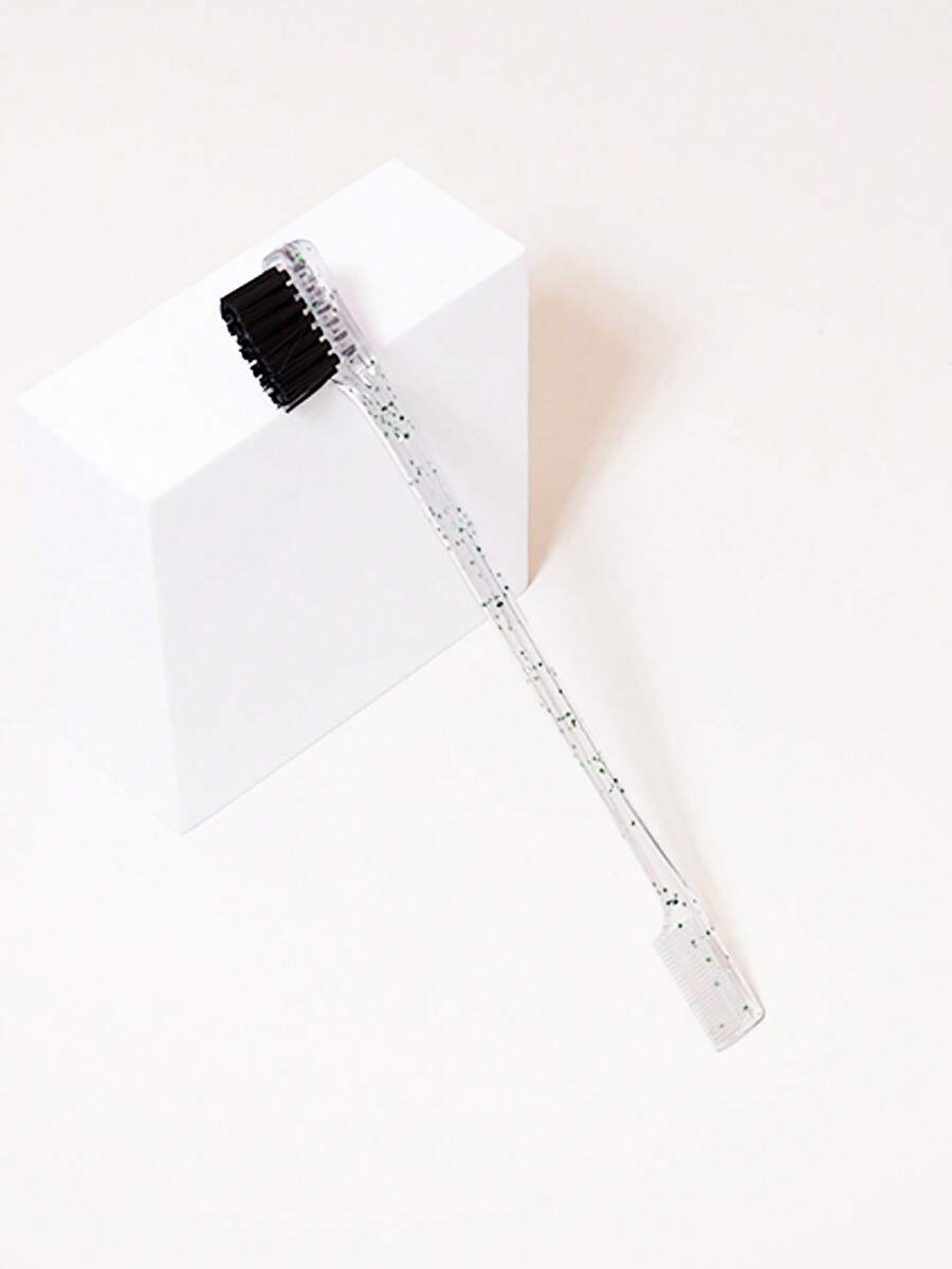 1pc Transparent Handle Edge Control Brush, With Abs Material, Dual-sided Edge Brush And Control Comb, 2 In 1 - Green - View 1