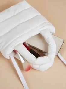 một miếng Cô gái Sành điệu Mềm mại lông tơ Trắng Chần Chất vải Túi xách Túi đeo chéo Đối với Mỗi ngày Sử dụng - trắng - Xem 6