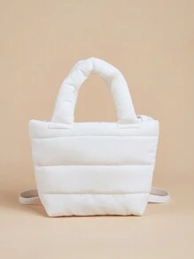 một miếng Cô gái Sành điệu Mềm mại lông tơ Trắng Chần Chất vải Túi xách Túi đeo chéo Đối với Mỗi ngày Sử dụng - trắng - Xem 1