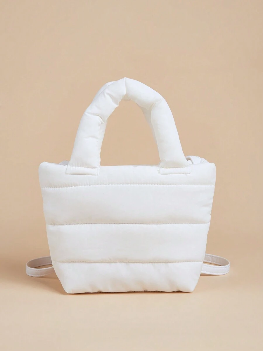 một miếng Cô gái Sành điệu Mềm mại lông tơ Trắng Chần Chất vải Túi xách Túi đeo chéo Đối với Mỗi ngày Sử dụng - trắng - Xem 1