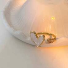 1pc Heart Shaped Shell Ring For Women, Simple Adjustable Opening Design, Light Luxury Fashionable Personalized Accessory - Gold - View 2