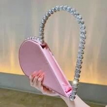 小型心形晚宴包,時尚婚禮手拿包,女性優雅手袋適用於派對、舞會 - 粉色 - 查看 4