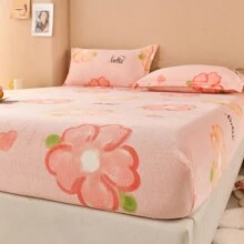 1pc Soft & Warm Flannel Fitted Sheet, Milk Velvet Wrapped Fully, No Fluorescent Agent, Mattress Cover For Winter - Multicolor - View 10