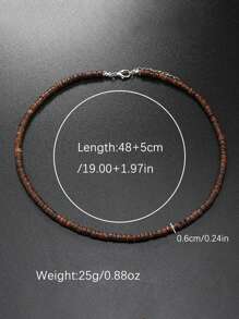 1pc Vintage Bohemian Style Necklace With Brown Coconut Wood Beads For Men's Summer Accessory - Coffee - View 3