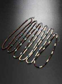 1pc Vintage Bohemian Style Necklace With Brown Coconut Wood Beads For Men's Summer Accessory - Coffee - View 2