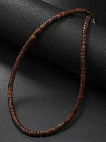 1pc Vintage Bohemian Style Necklace With Brown Coconut Wood Beads For Men's Summer Accessory - Coffee - View 1