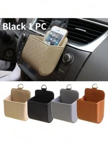 一个储物袋，汽车储物盒，储物袋，汽车座椅靠背收纳盒，汽车内饰配件PU皮革，适用于汽车出风口，简约风格，时尚，男女汽车配件汽车配件内饰 - 黑色 - 查看 2