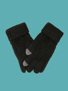 1 Pair Fashionable Warm, Thickened And Plush Touch Screen Gloves For Autumn And Winter - Black - View 2