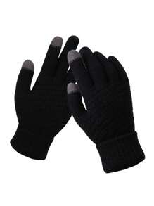 1 Pair Fashionable Warm, Thickened And Plush Touch Screen Gloves For Autumn And Winter - Black - View 1