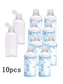 10入組/套3.4oz/100ml可補充的透明塑料空壓瓶,翻蓋,tsa旅行瓶,適用於液體洗漱用品、洗髮水、護髮素和乳液,3.4oz/100ml瓶身透明塑料空壓瓶,翻蓋,tsa旅行瓶,適用於液體洗漱用品、洗髮水、護髮素和乳液,可補充容器 - 無色 - 查看 1