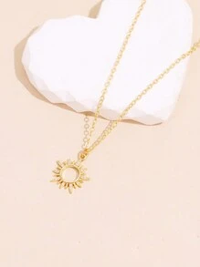 1入簡約太陽吊墜鍊,適用於女性日常通勤佩戴 - 金黃色 - 查看 2