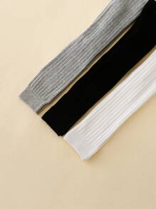 3pcs Baby Girls' Solid Color Striped 3/4 Length Tights For Spring And Autumn - Multicolor - View 3