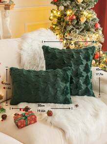 1pc Embroidered Christmas Tree Pillow Cover - Green - View 2