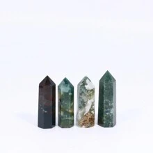 1PC Natural Crystal Hole Wand Green Water Grass Agate Point With Moss Jade Quartz Column Decoration - Multicolor - View 6