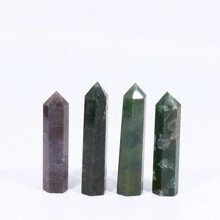1PC Natural Crystal Hole Wand Green Water Grass Agate Point With Moss Jade Quartz Column Decoration - Multicolor - View 8
