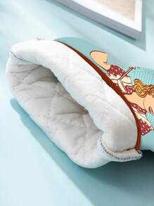 耐热烤箱手套和锅垫套装、妈妈图案卡通围裙微波炉手套、涤纶面料加厚双层隔热厨房烹饪手套和垫子、多功能家用炊具套装 - 藍色 - 查看 3