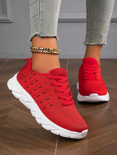 2023 neue lässige, atmungsaktive, Mesh-, gestrickte, farbblockierende, rutschfeste, langlebige Damen-Laufschuhe für Weihnachten und Thanksgiving