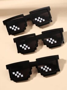 3入組女士方形馬賽克時尚派對眼鏡 - 黑色 - 查看 1