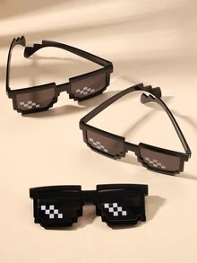 3入組女士方形馬賽克時尚派對眼鏡 - 黑色 - 查看 2