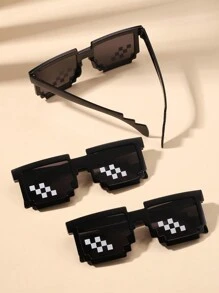 3入組女士方形馬賽克時尚派對眼鏡 - 黑色 - 查看 3
