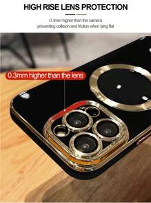 1pc Black Electrical Plating Protection Case With Mirror Screen And Magnetic Suction, Compatible With Iphone - Black - View 4