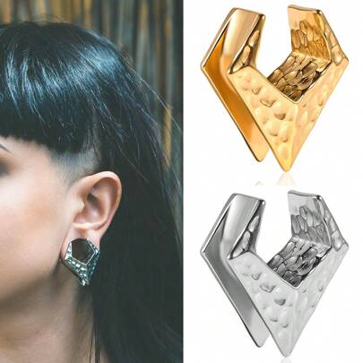2 件裝不銹鋼衝擊三角形馬鞍耳塞隧道耳環耳規擴張器身體穿孔首飾不銹鋼擴張器測量儀擔架耳環時尚身體穿孔首飾