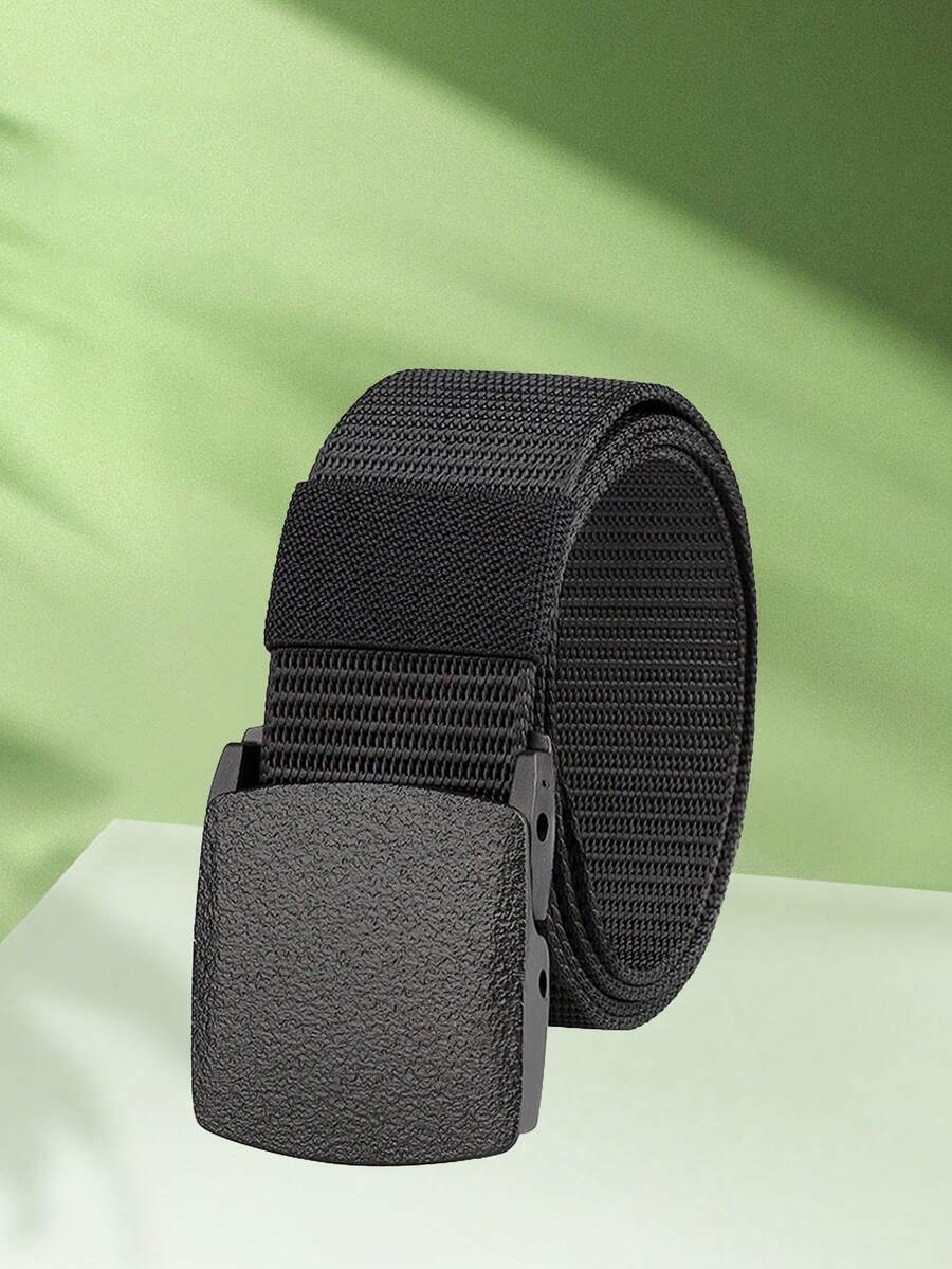 1pc Men's Simple Casual Belt With Plastic Buckle, Suitable For Daily Wear - Black - View 1