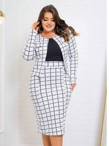 Conjunto feminino saia e blazer - Branco - Visão 1