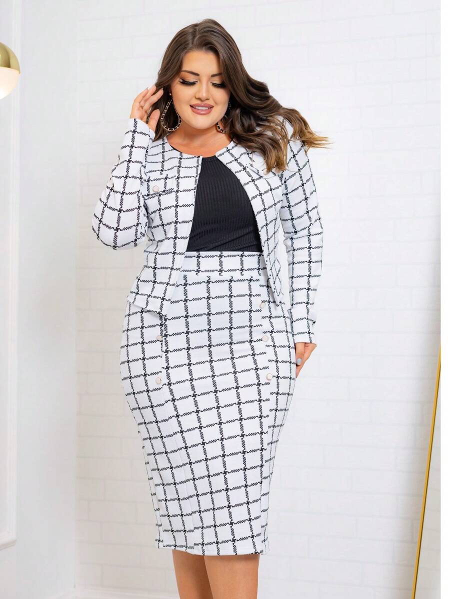 Conjunto feminino saia e blazer - Branco - Visão 1